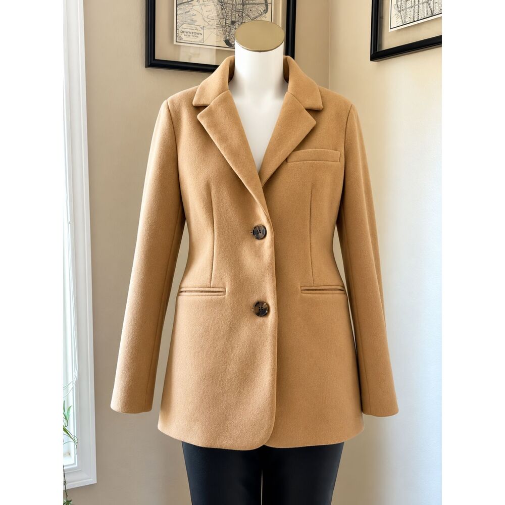 TONCHENGSD Camel Wool Blend Blazer Jacket Size L Tan Tailored NWT